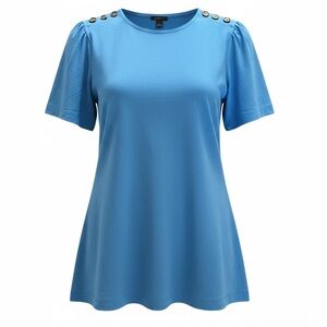 Ann Taylor Blue Women's Top with Button Detail
Round Neck Short Sleeve EUC Sz L